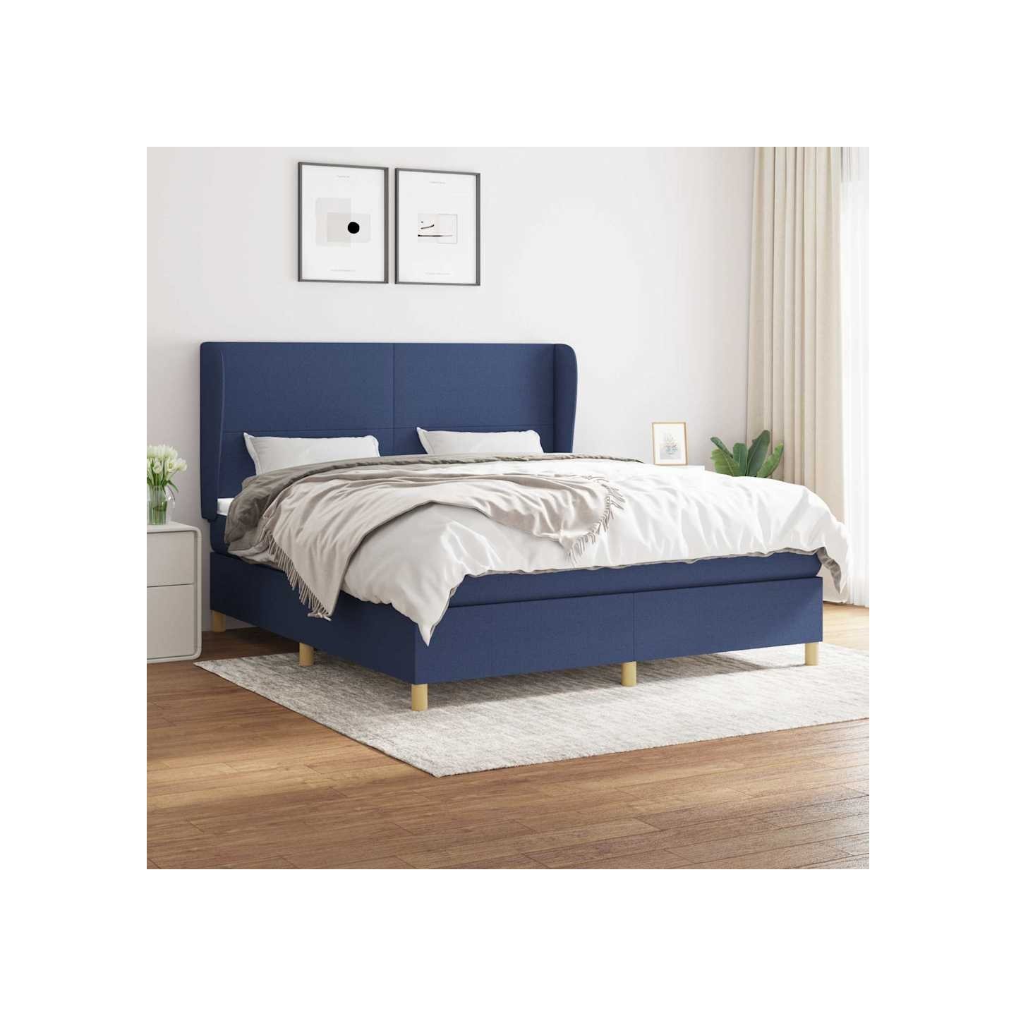 Sommier à lattes de lit avec matelas Bleu 160x200 cm Tissu