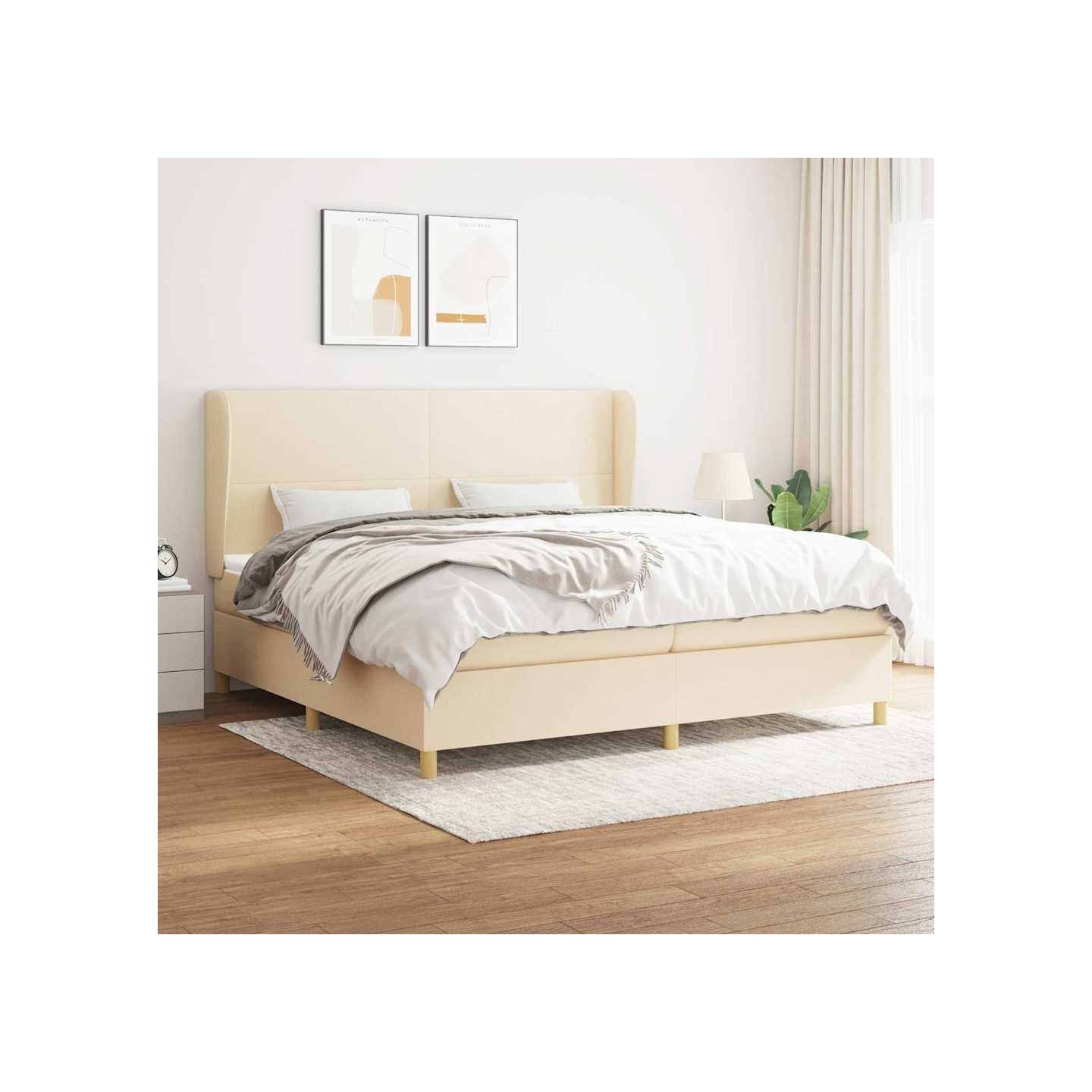 Sommier à lattes de lit avec matelas Crème 200x200 cm Tissu