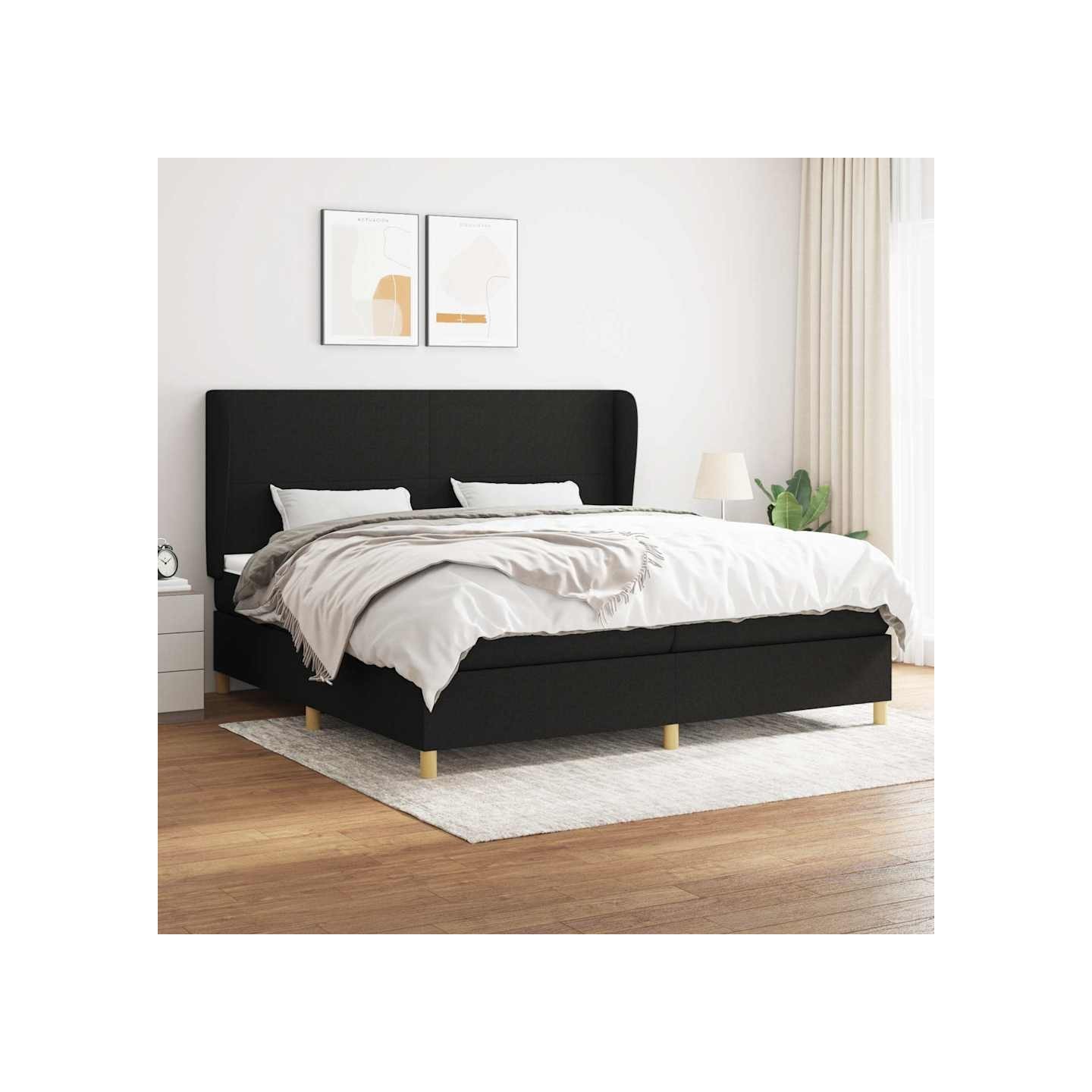 Sommier à lattes de lit avec matelas Noir 200x200 cm Tissu