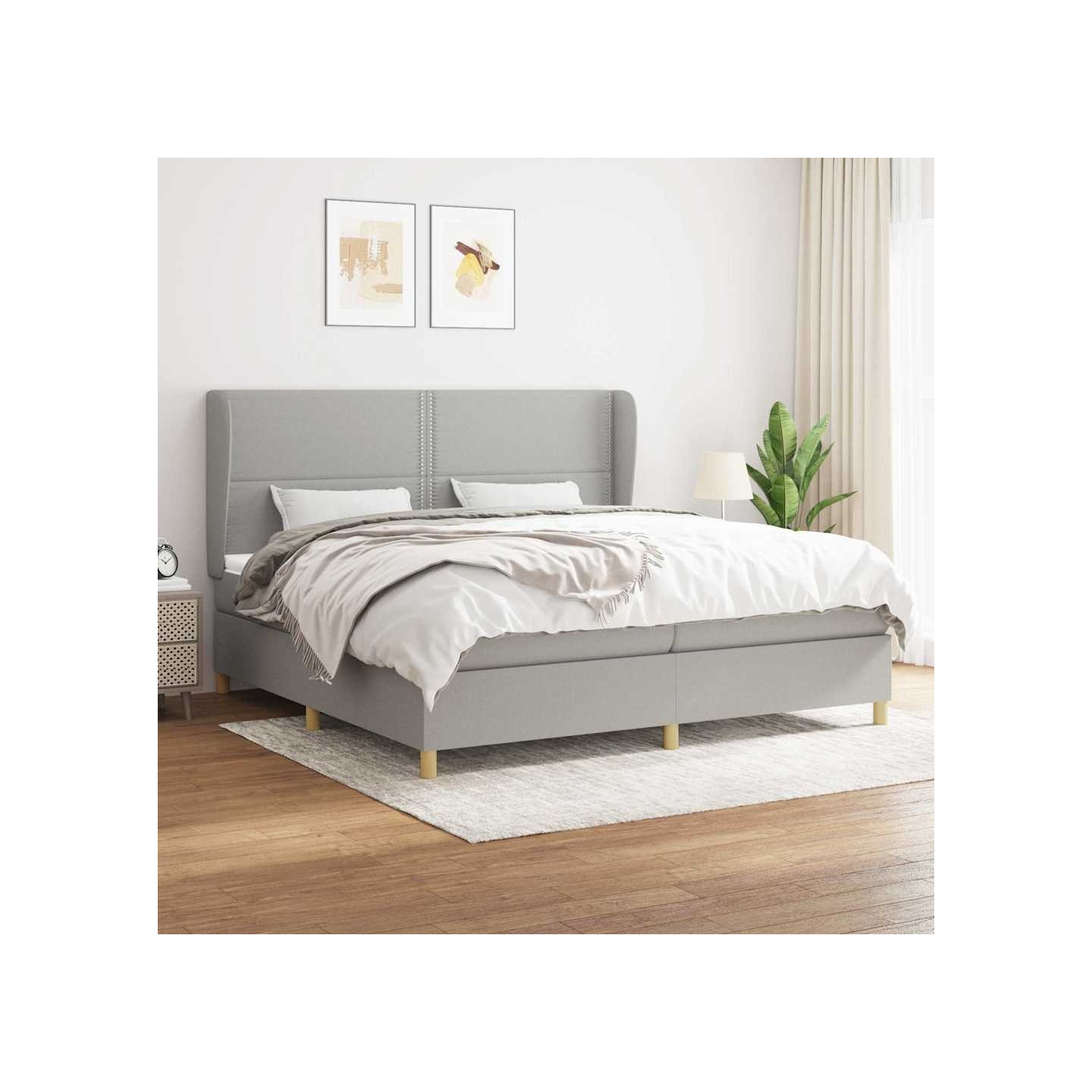 Sommier à lattes de lit avec matelas Gris clair 200x200cm Tissu