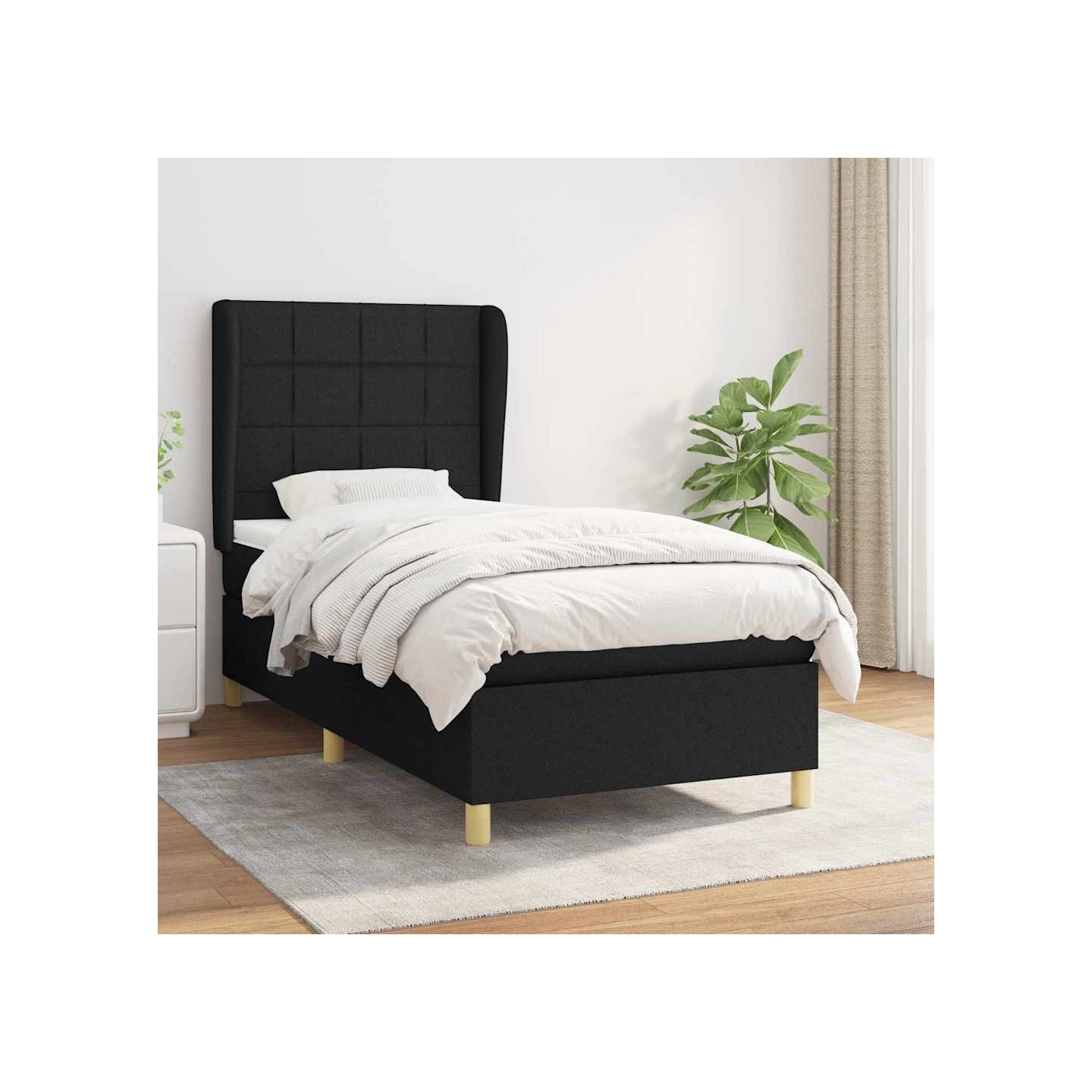 Sommier à lattes de lit avec matelas Noir 90x200 cm Tissu