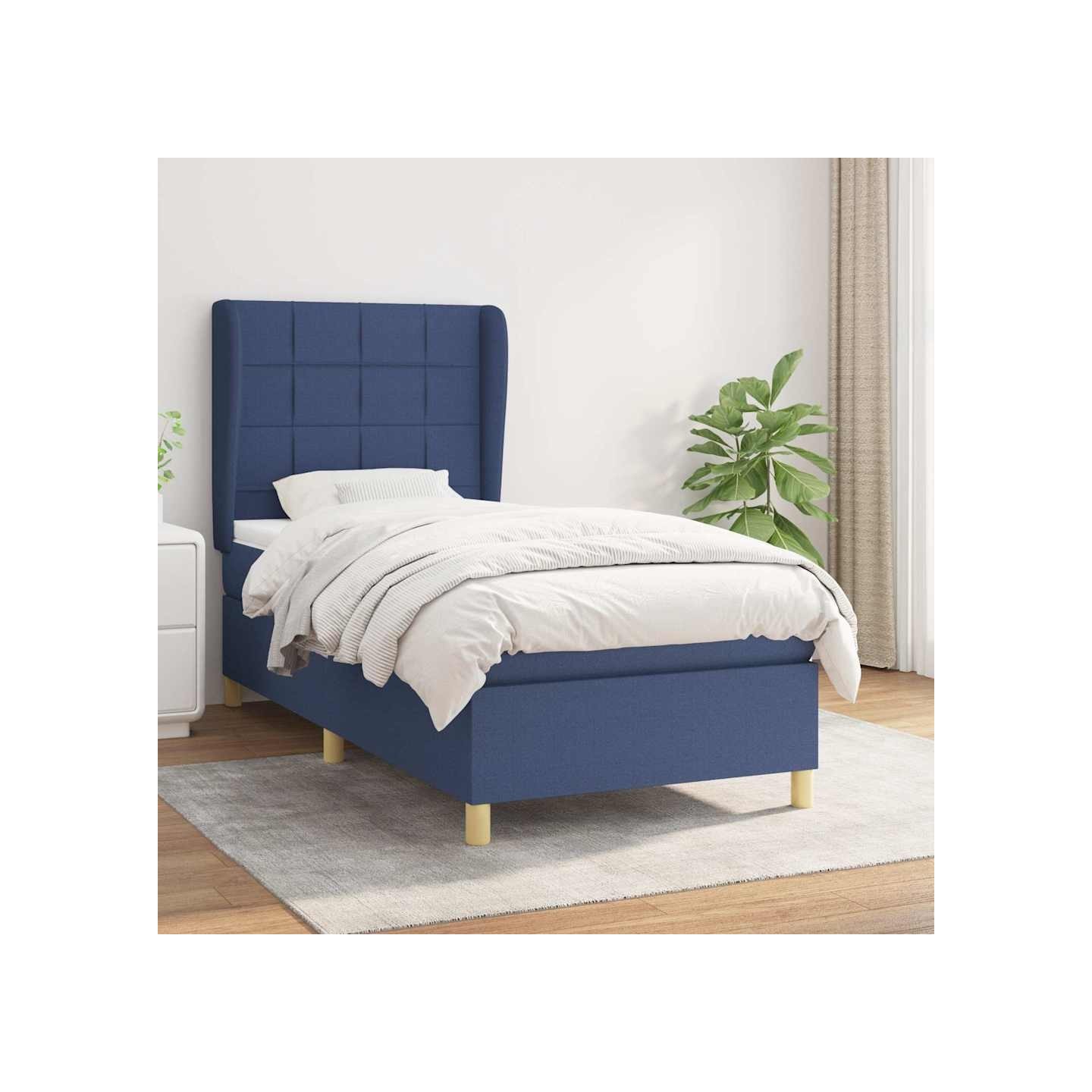 Sommier à lattes de lit avec matelas Bleu 100x200 cm Tissu