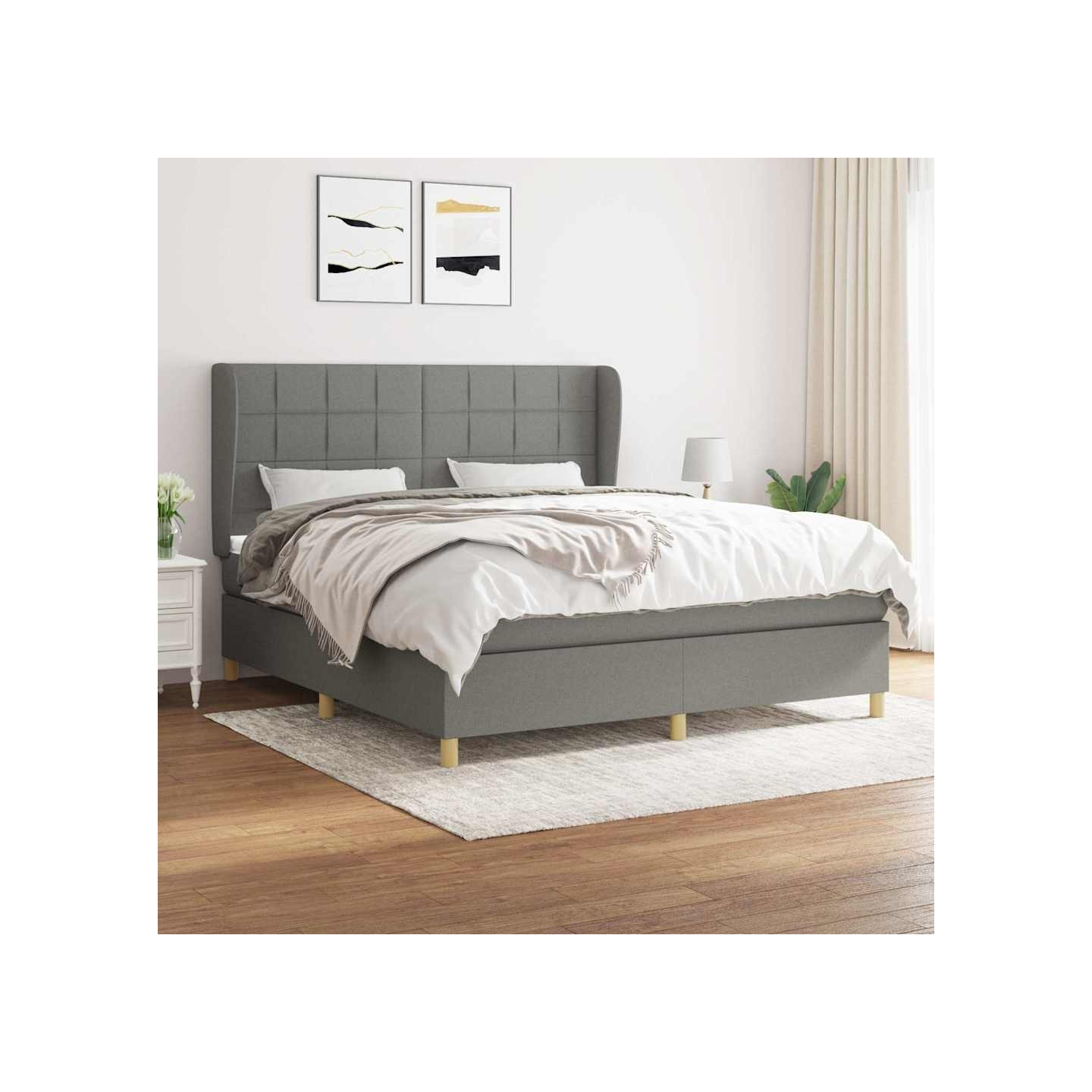 Sommier à lattes de lit avec matelas Gris foncé 160x200cm Tissu