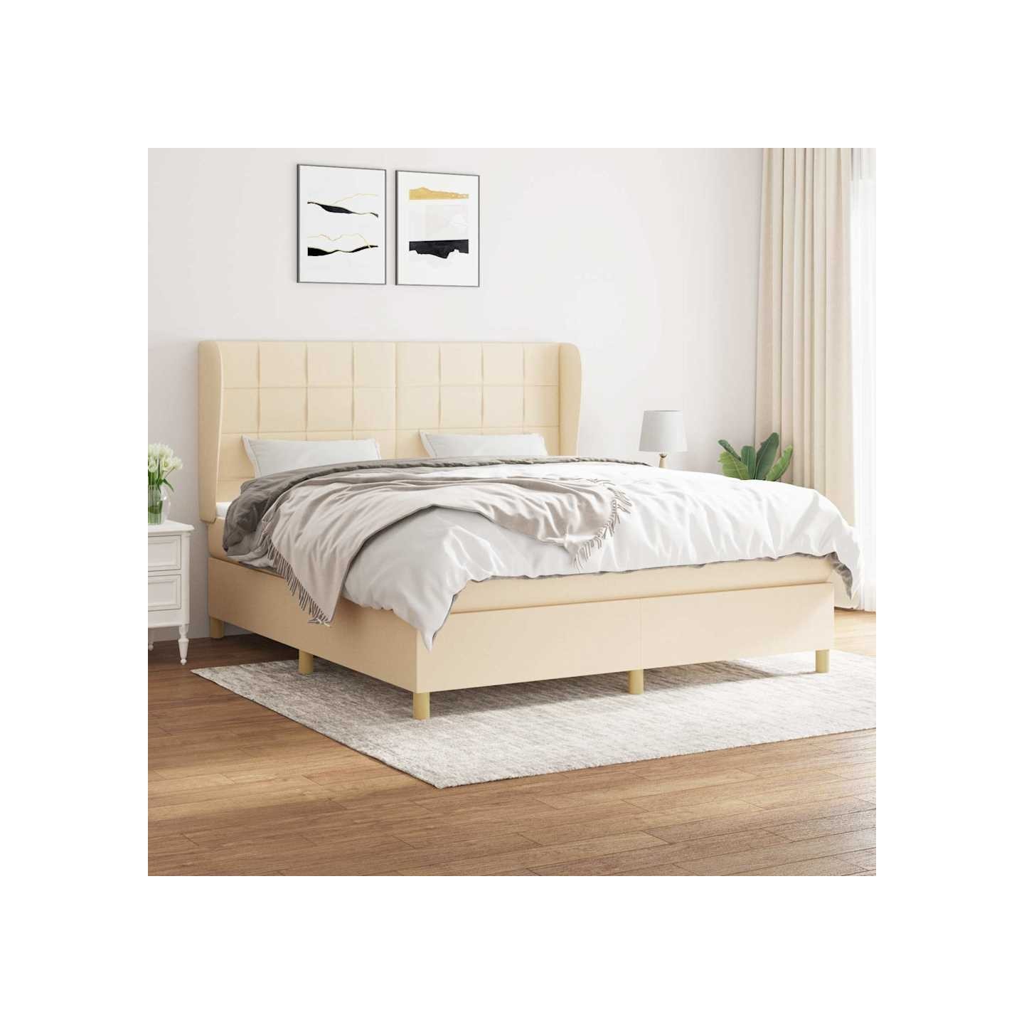 Sommier à lattes de lit avec matelas Crème 180x200 cm Tissu