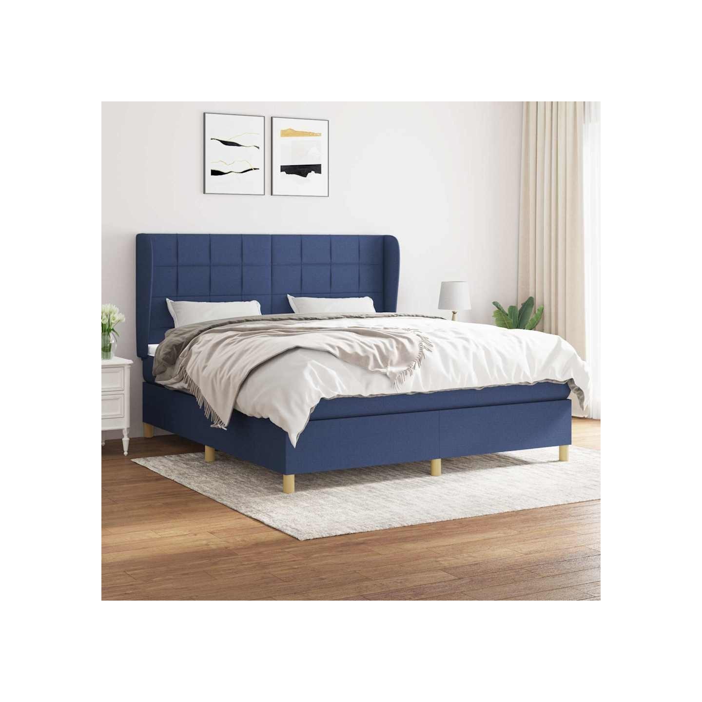 Sommier à lattes de lit avec matelas Bleu 180x200 cm Tissu