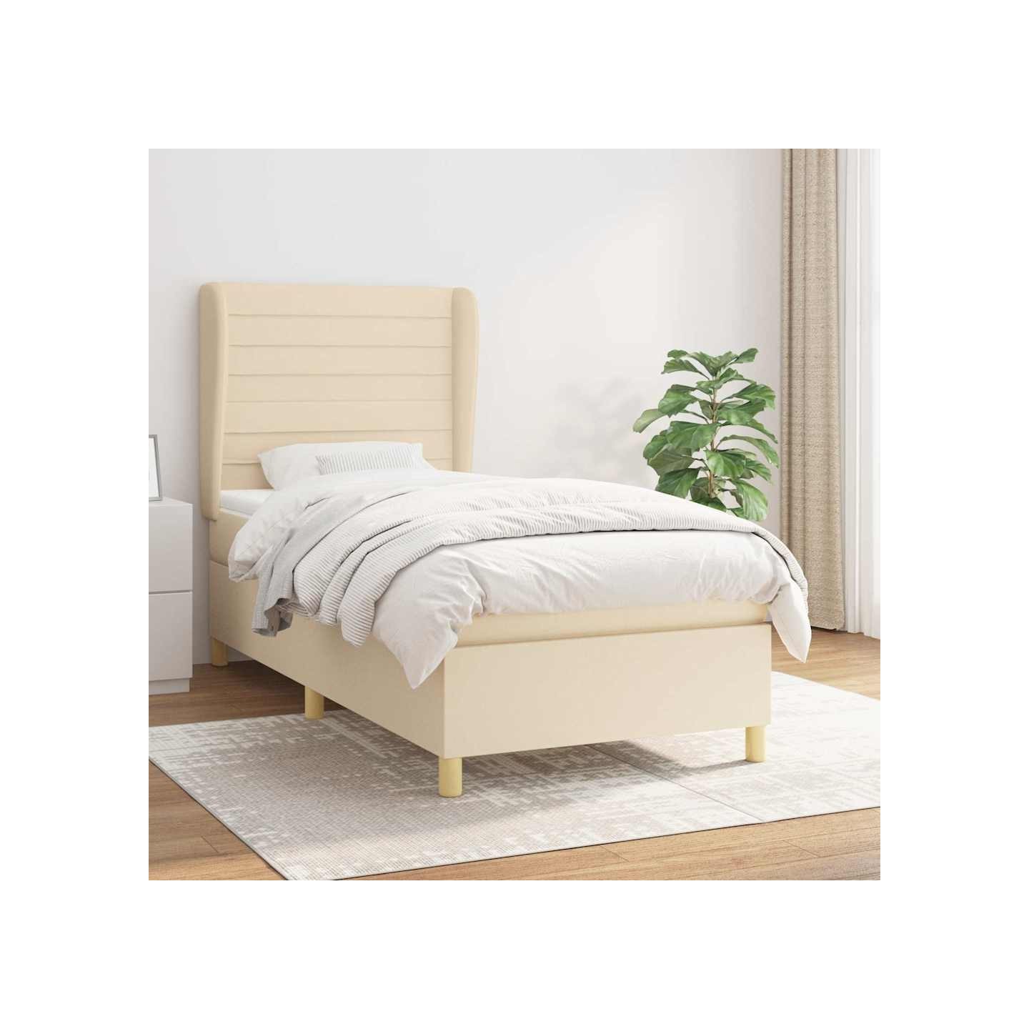 Sommier à lattes de lit et matelas Crème 90x190 cm Tissu