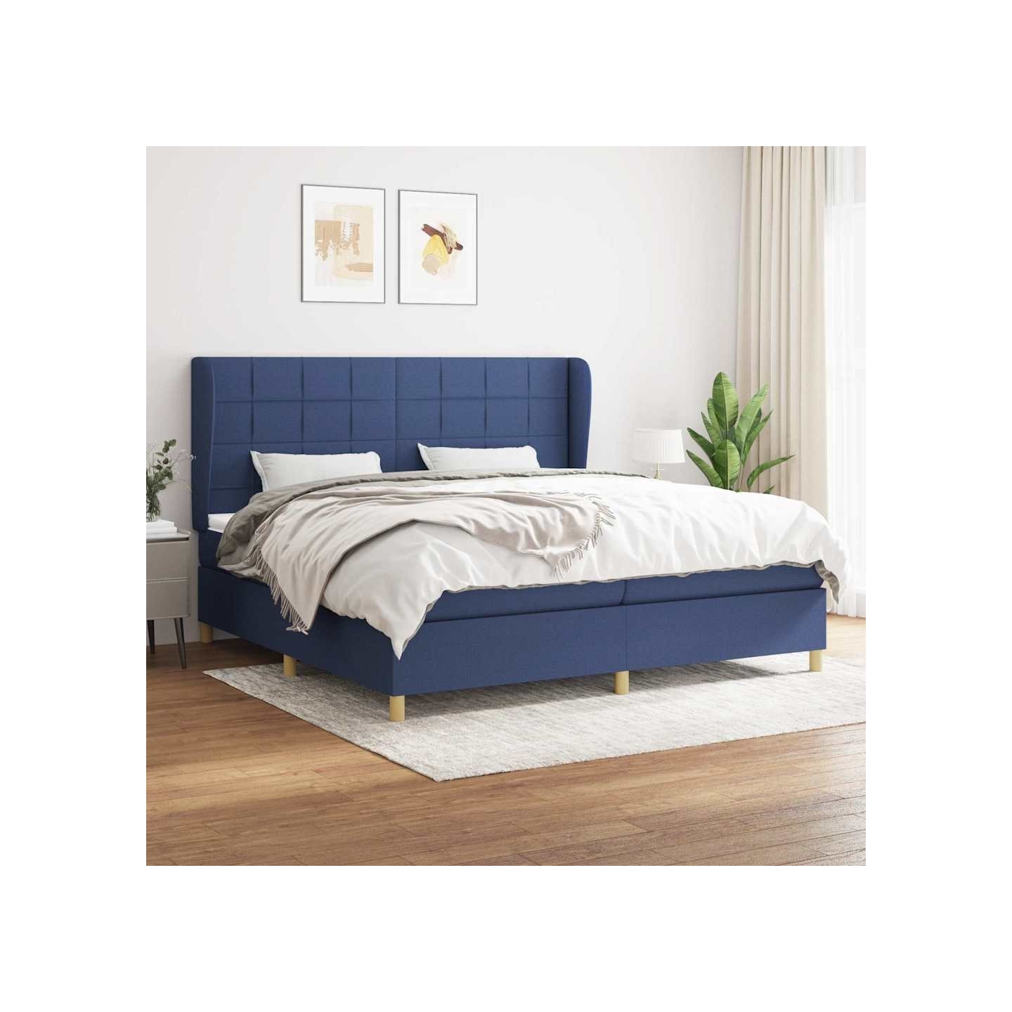 Sommier à lattes de lit avec matelas Bleu 200x200 cm Tissu