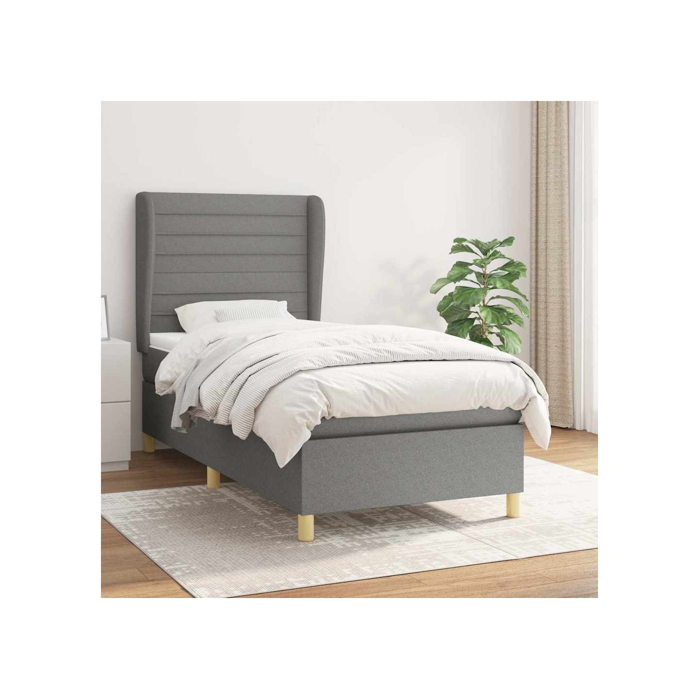 Sommier à lattes de lit avec matelas Gris foncé 90x200 cm Tissu