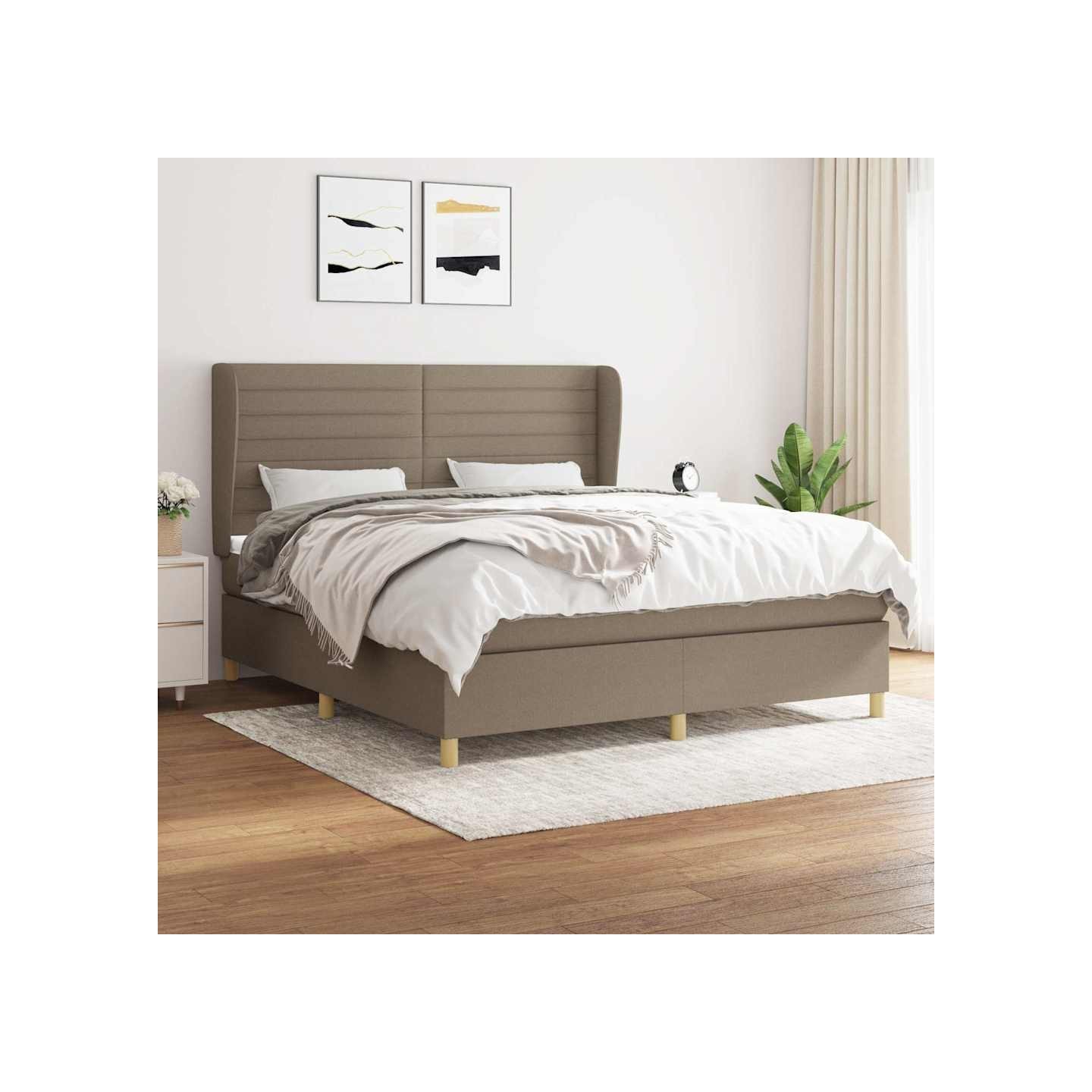 Sommier à lattes de lit avec matelas Taupe 160x200 cm Tissu