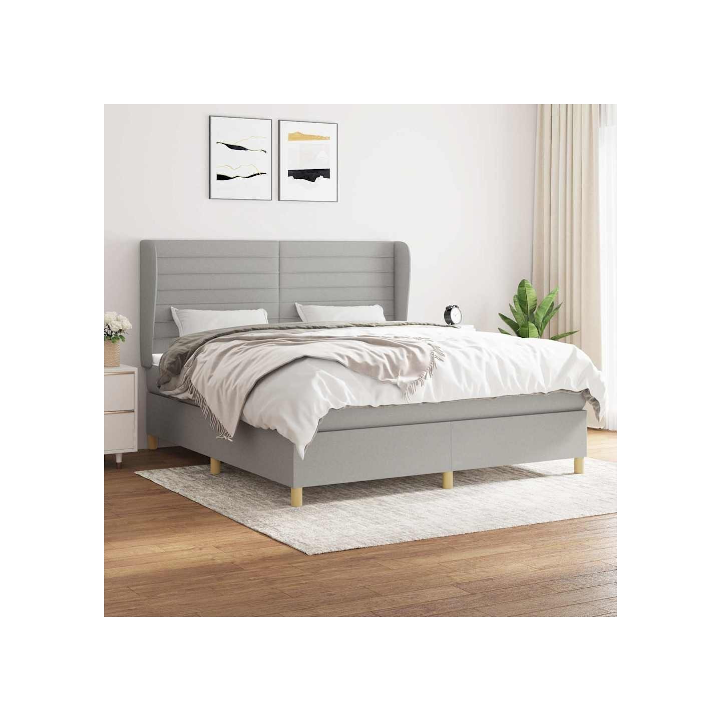 Sommier à lattes de lit avec matelas Gris clair 160x200cm Tissu