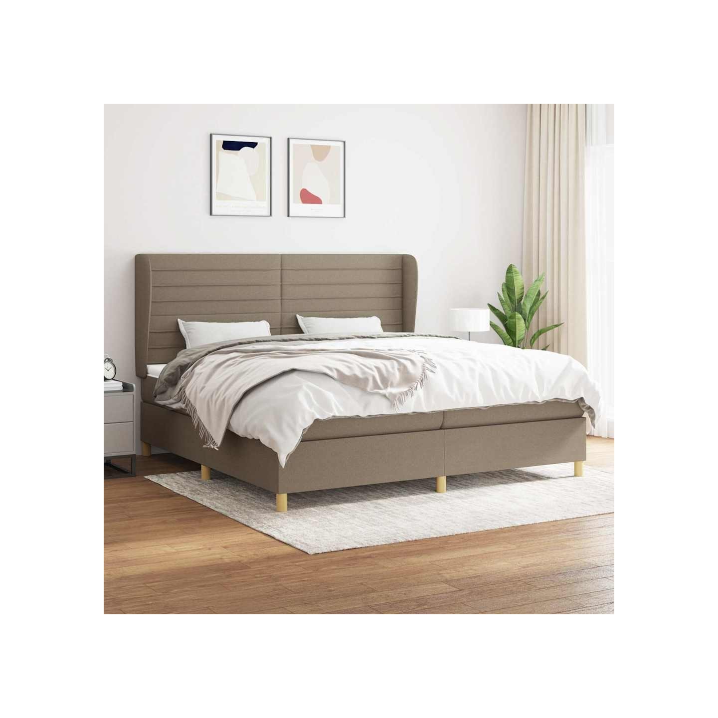 Sommier à lattes de lit avec matelas Taupe 200x200 cm Tissu