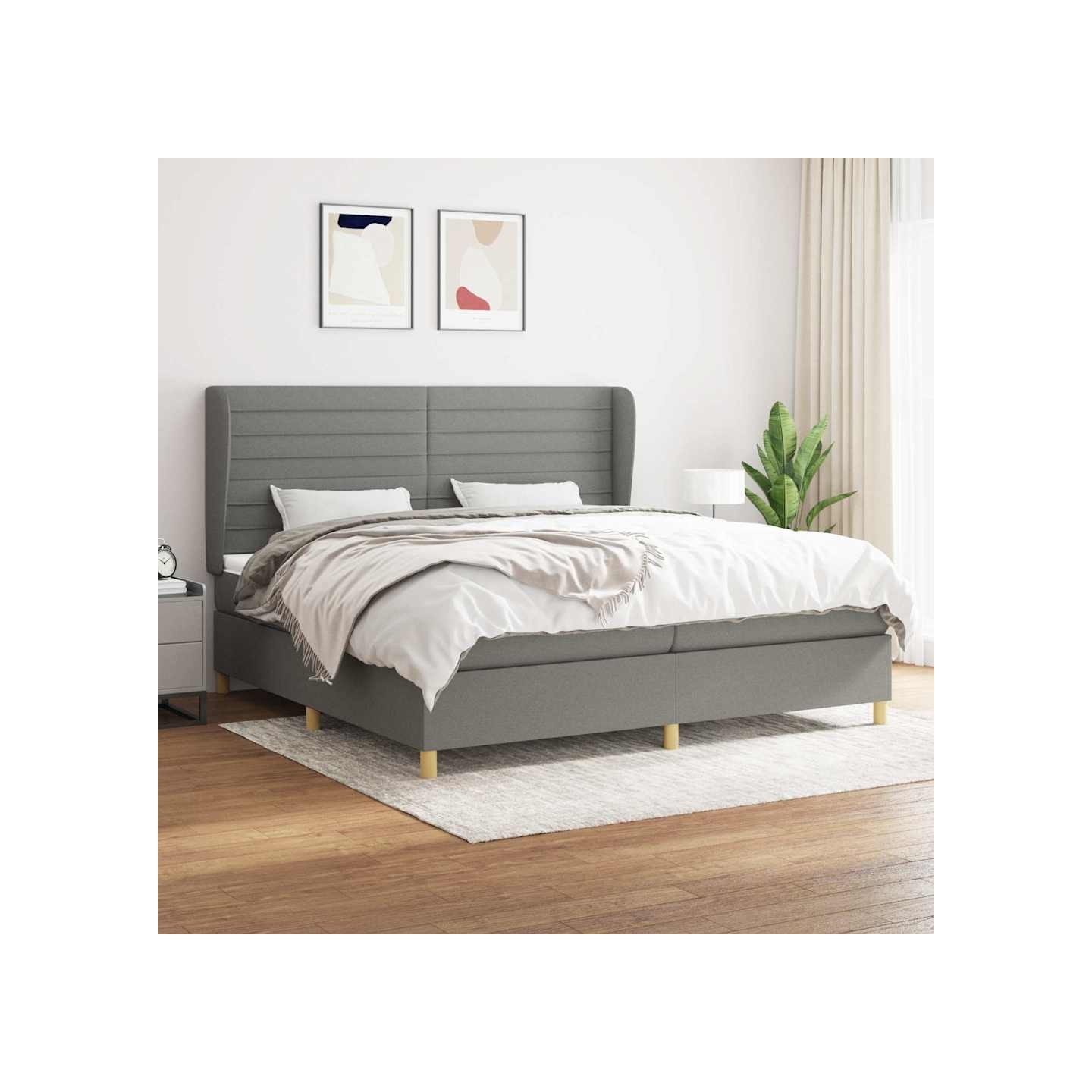 Sommier à lattes de lit avec matelas Gris foncé 200x200cm Tissu