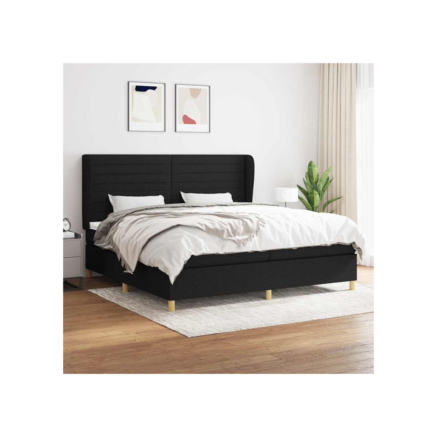 Sommier à lattes de lit avec matelas Noir 200x200 cm Tissu
