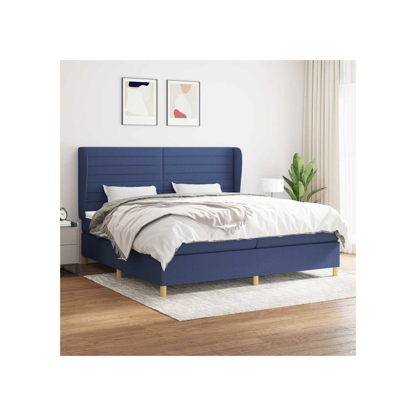 Sommier à lattes de lit avec matelas Bleu 200x200 cm Tissu