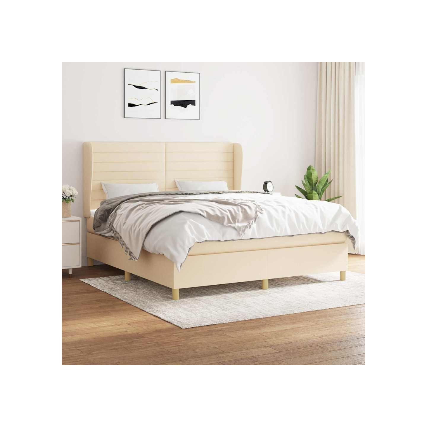 Sommier à lattes de lit avec matelas Crème 180x200 cm Tissu