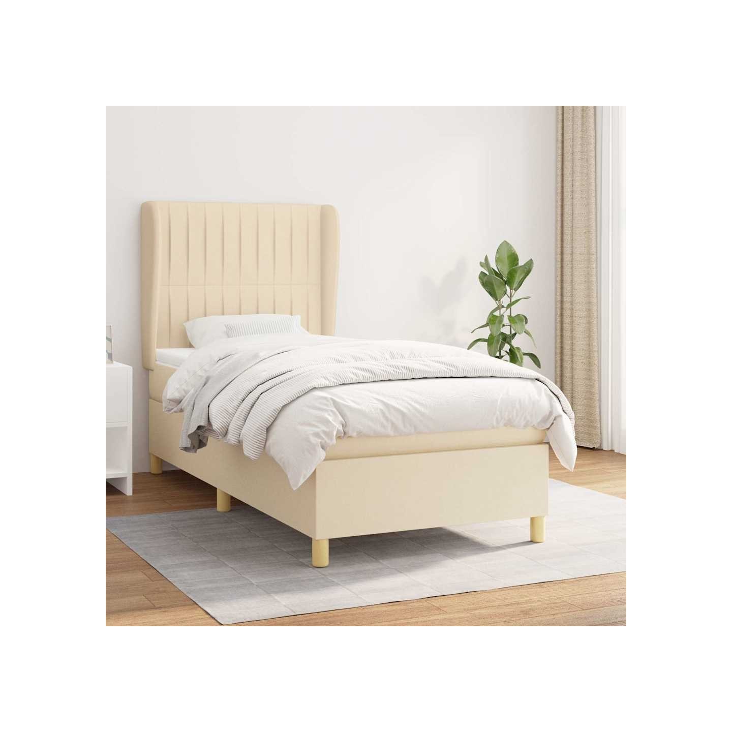 Sommier à lattes de lit avec matelas Crème 90x200 cm Tissu