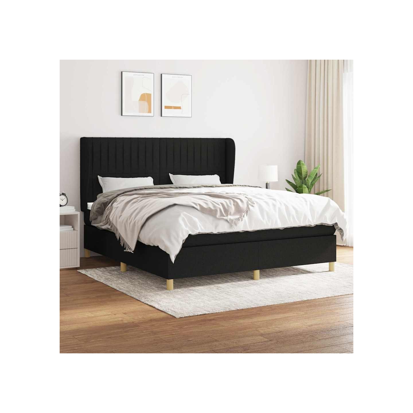 Sommier à lattes de lit avec matelas Noir 160x200 cm Tissu