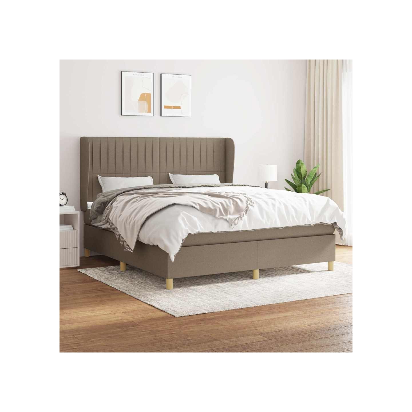 Sommier à lattes de lit avec matelas Taupe 160x200 cm Tissu
