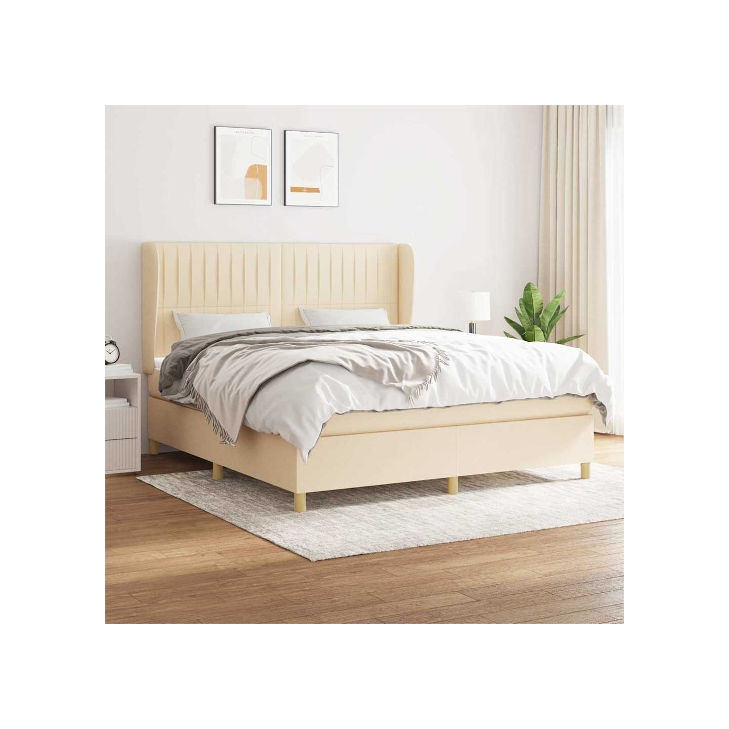 Sommier à lattes de lit avec matelas Crème 160x200 cm Tissu