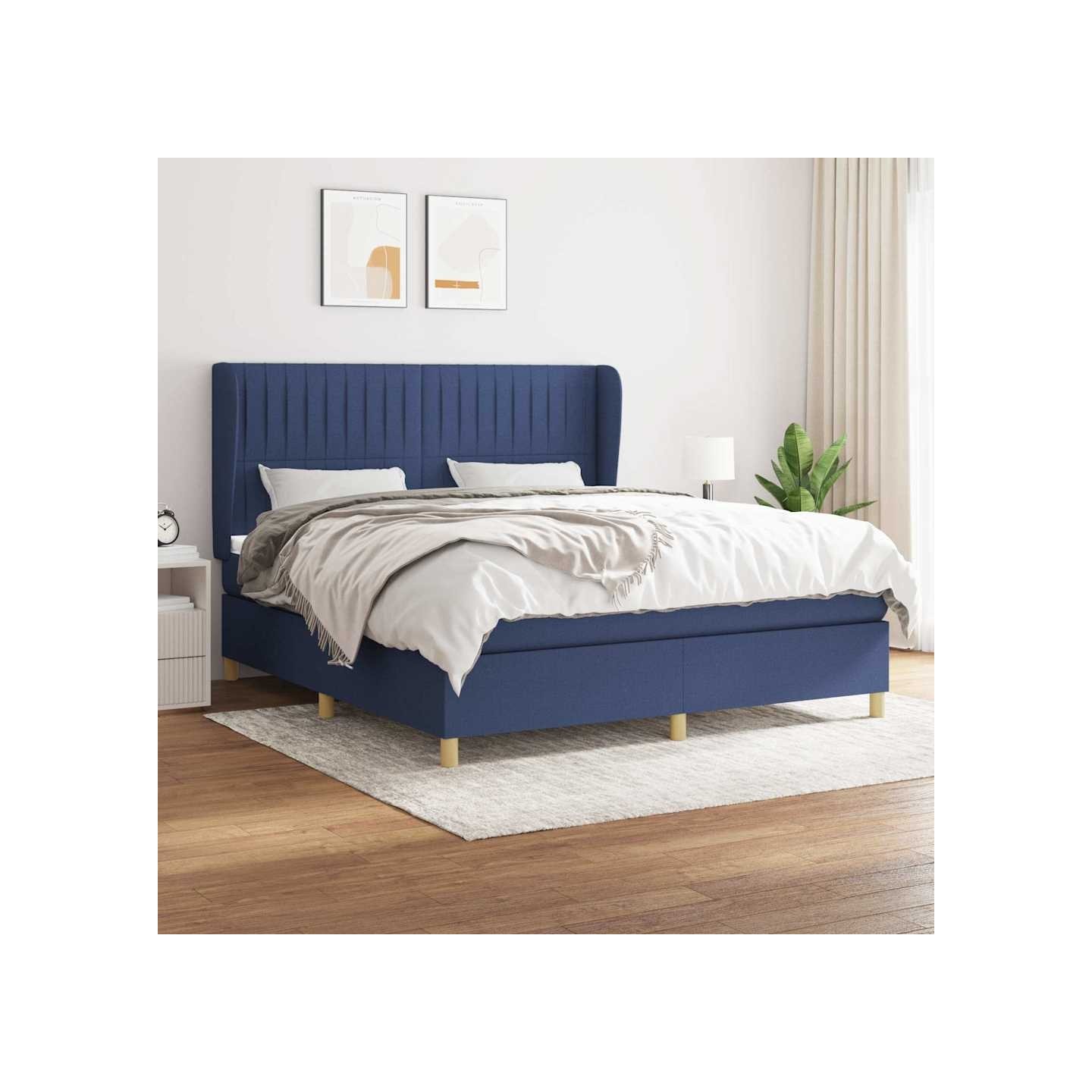 Sommier à lattes de lit avec matelas Bleu 160x200 cm Tissu
