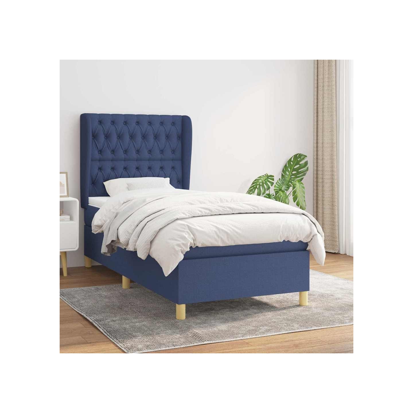 Sommier à lattes de lit avec matelas Bleu 90x190 cm Tissu