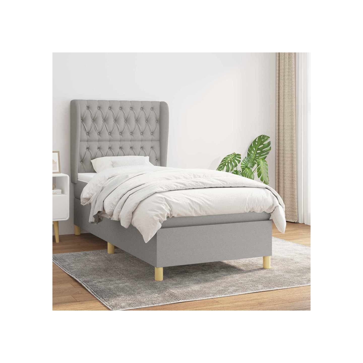 Sommier à lattes de lit et matelas Gris clair 90x190 cm Tissu
