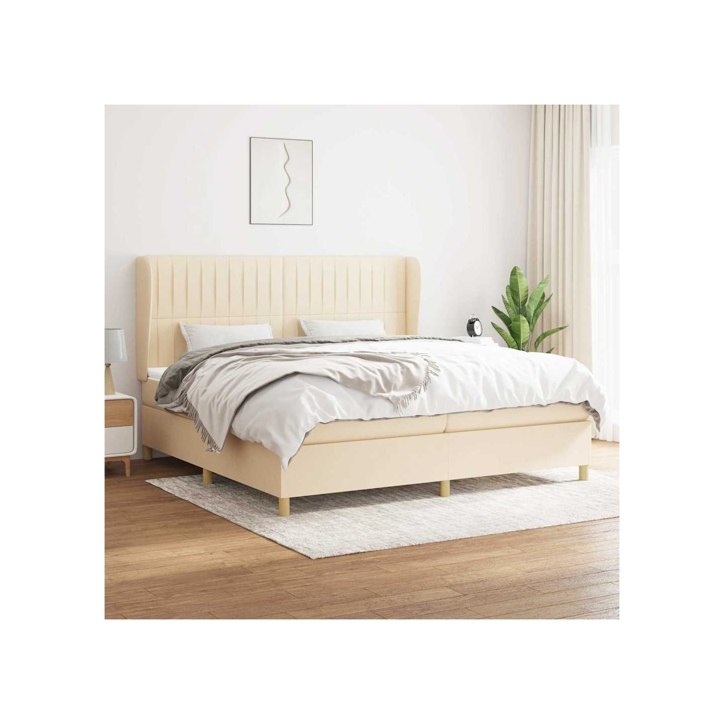 Sommier à lattes de lit avec matelas Crème 200x200 cm Tissu