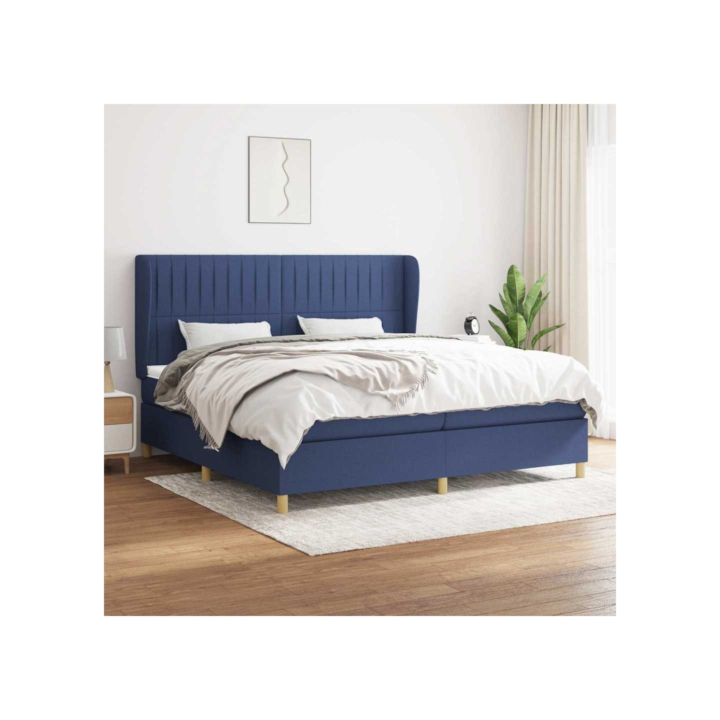 Sommier à lattes de lit avec matelas Bleu 200x200 cm Tissu