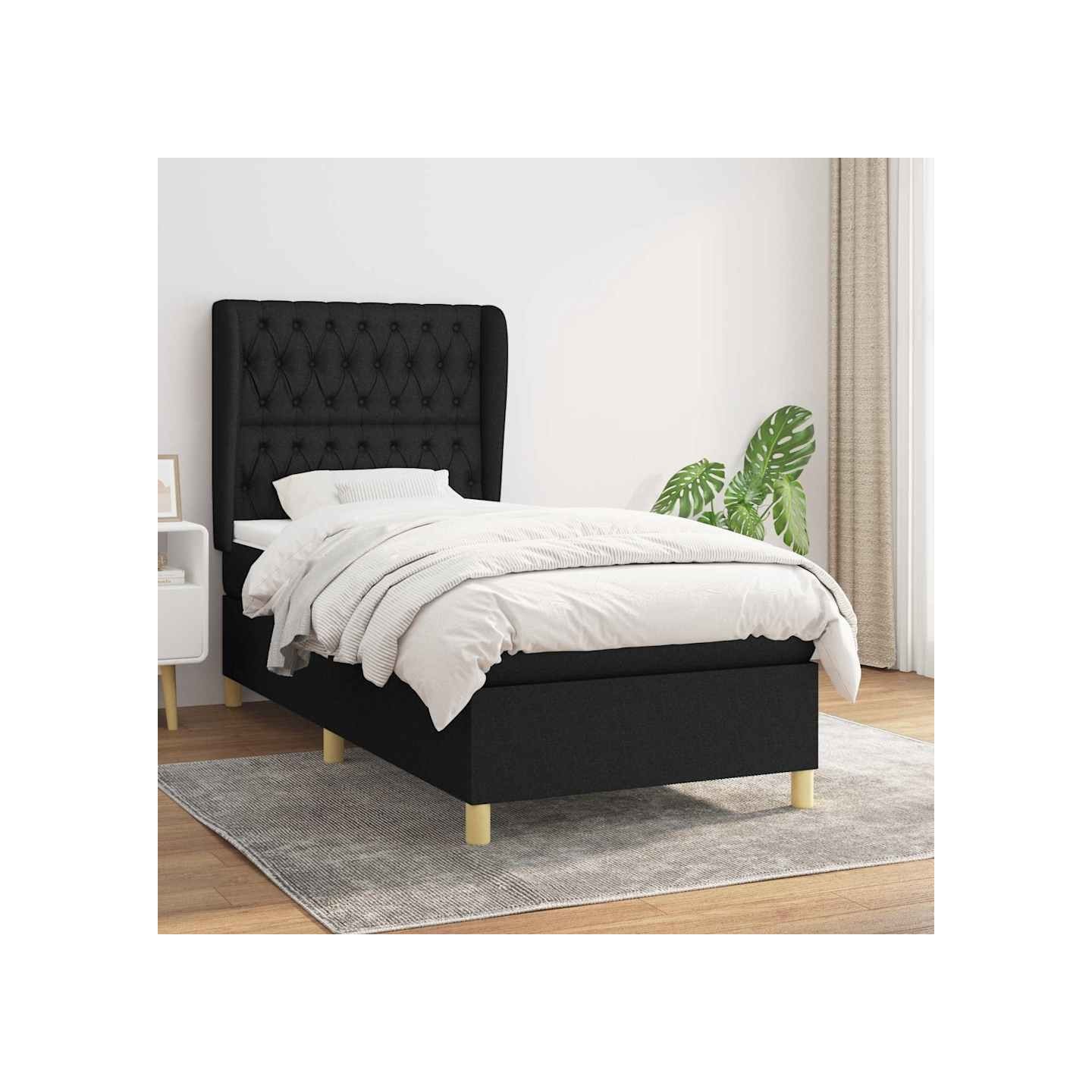 Sommier à lattes de lit avec matelas Noir 90x200 cm Tissu
