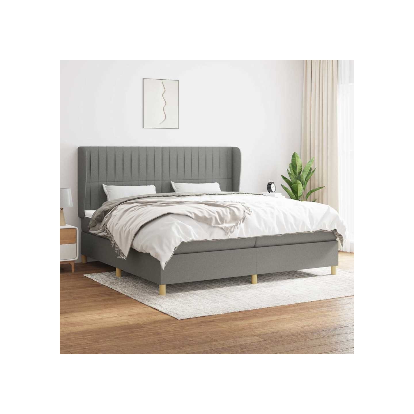 Sommier à lattes de lit avec matelas Gris foncé 200x200cm Tissu