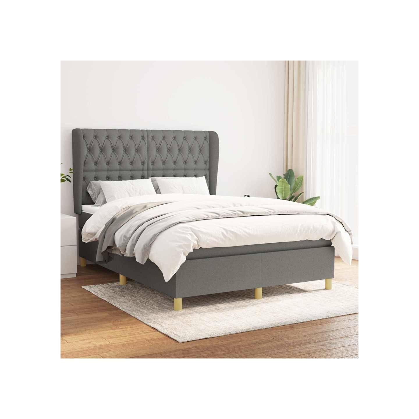 Sommier à lattes de lit avec matelas Gris foncé 140x190cm Tissu