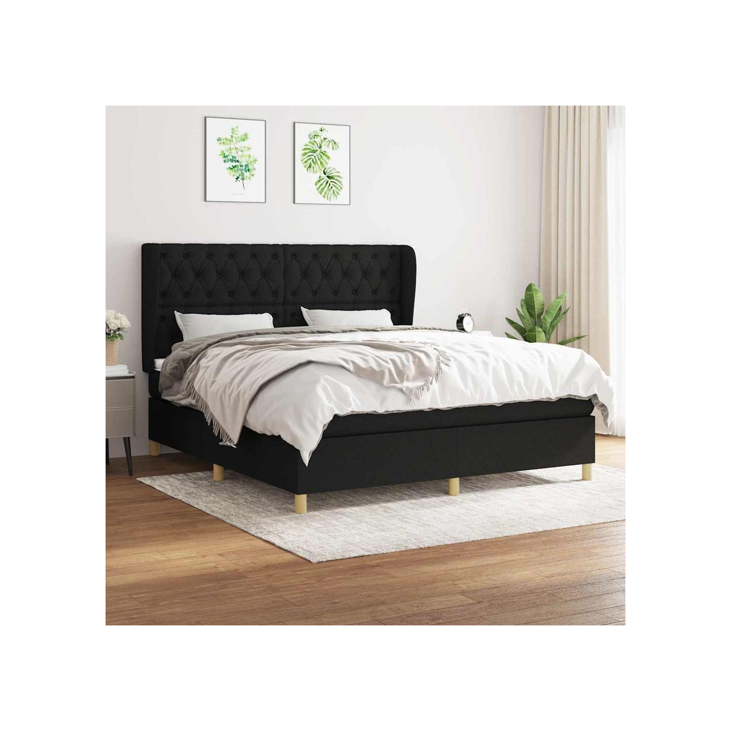 Sommier à lattes de lit avec matelas Noir 160x200 cm Tissu