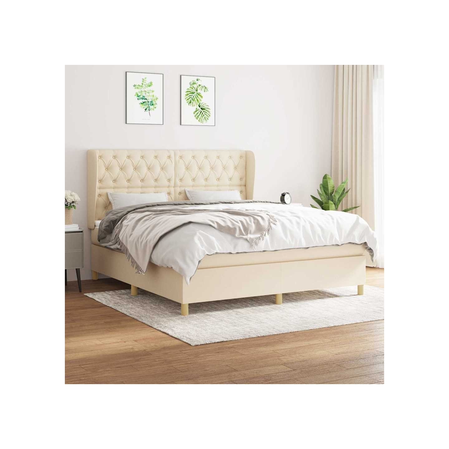 Sommier à lattes de lit avec matelas Crème 160x200 cm Tissu