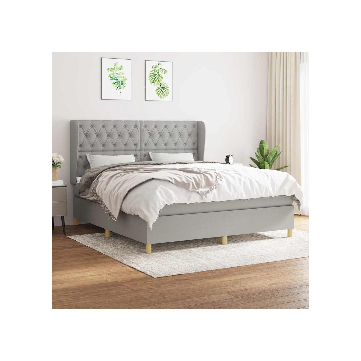 Sommier à lattes de lit avec matelas Gris clair 160x200cm Tissu