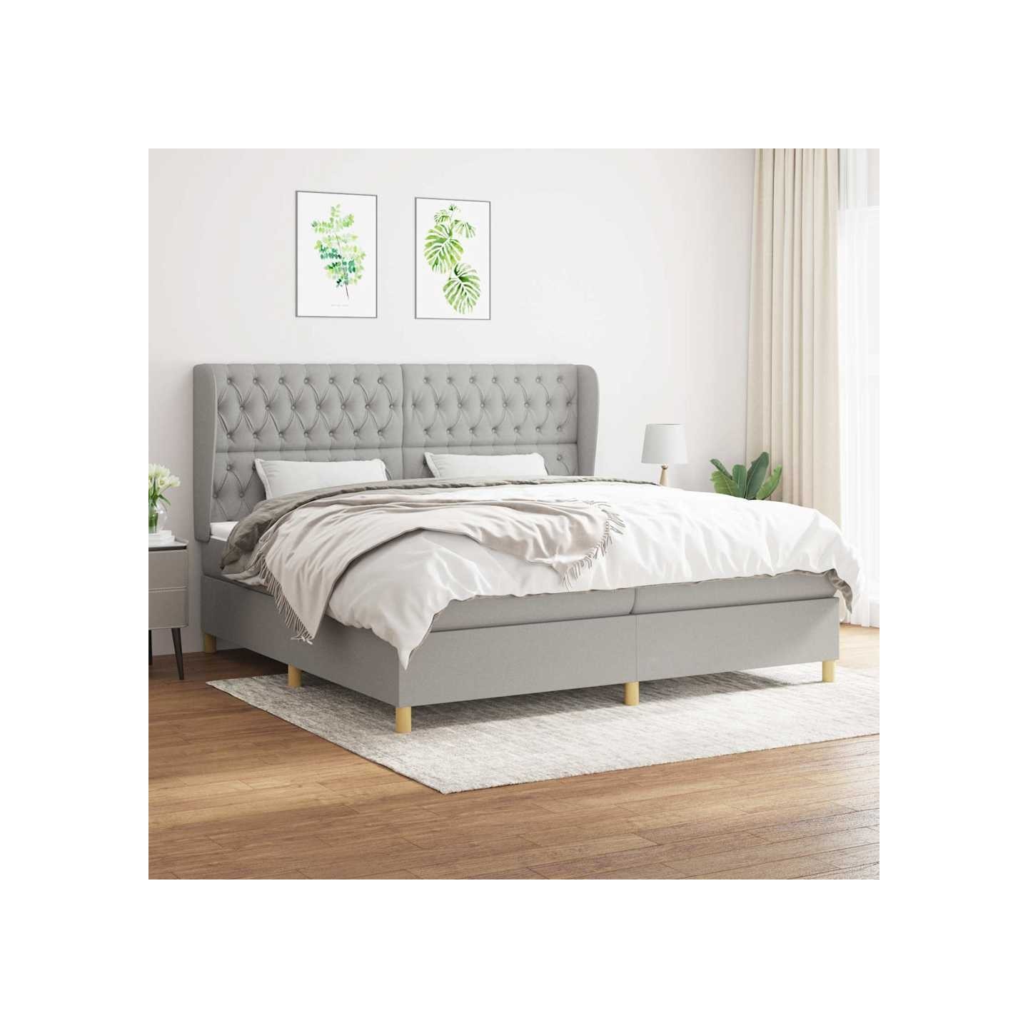 Sommier à lattes de lit avec matelas Gris clair 200x200cm Tissu
