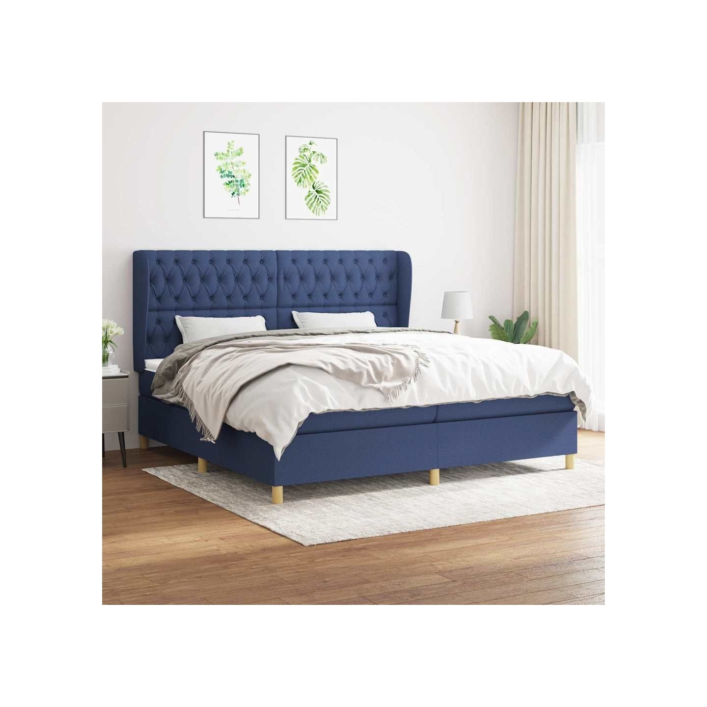 Sommier à lattes de lit avec matelas Bleu 200x200 cm Tissu