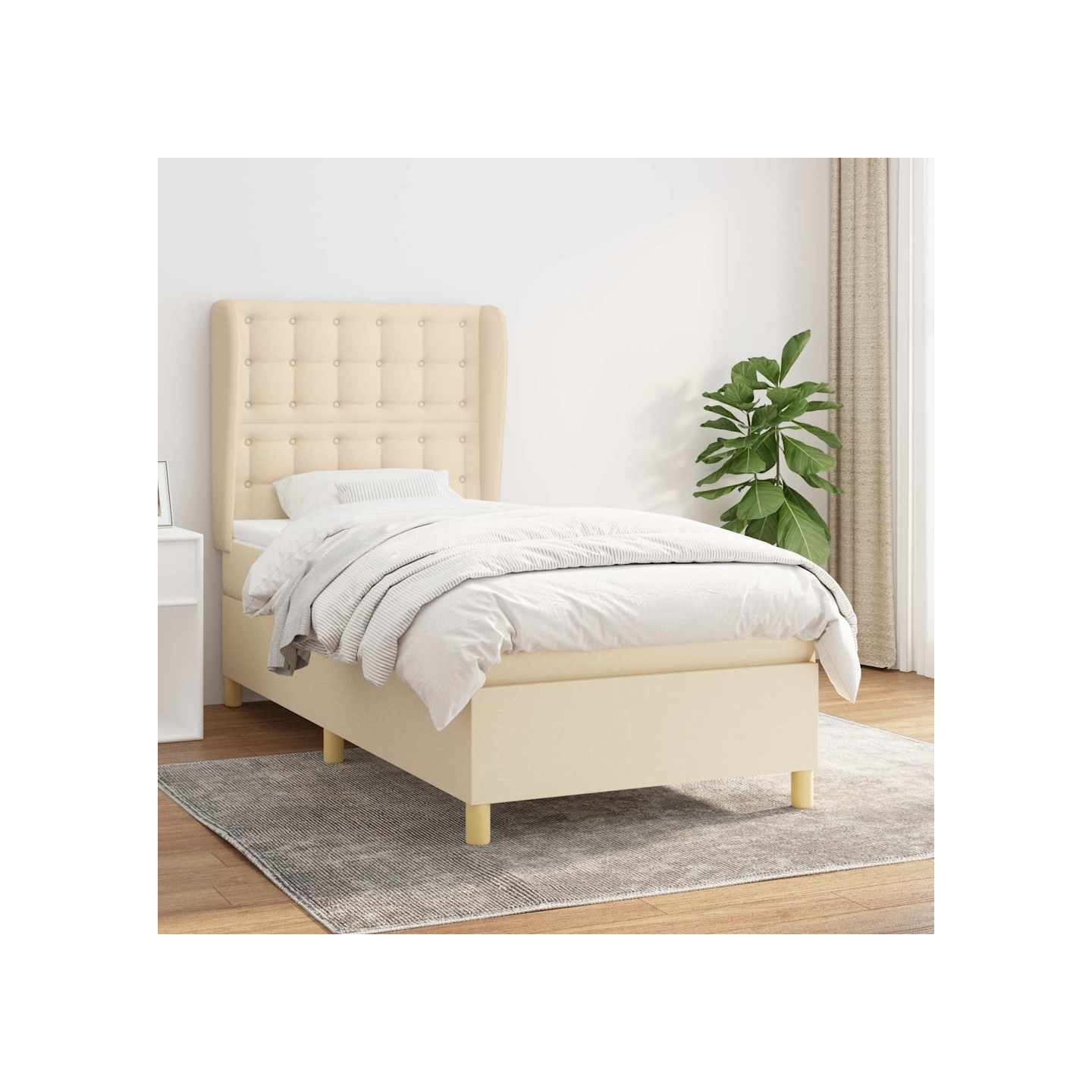 Sommier à lattes de lit et matelas Crème 90x190 cm Tissu