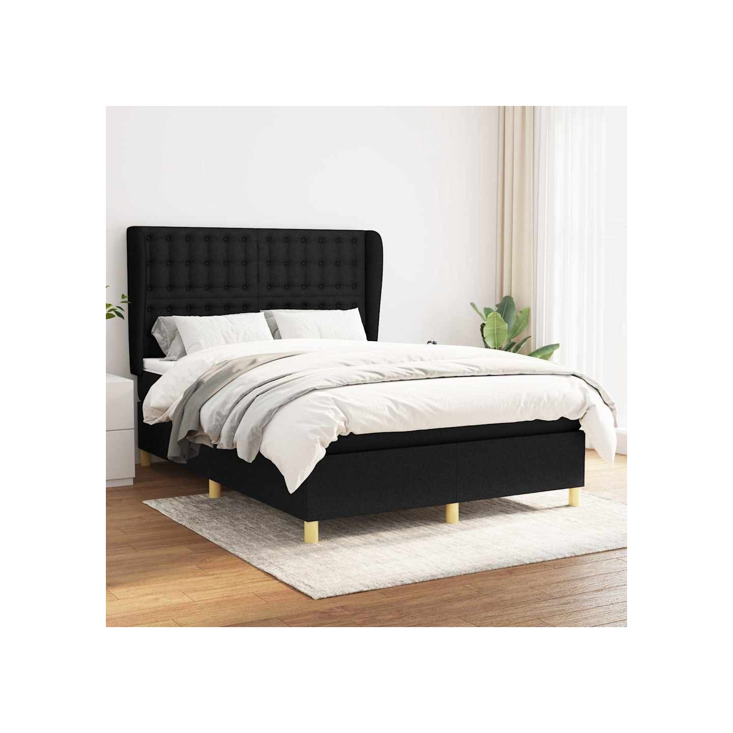 Sommier à lattes de lit avec matelas Noir 140x200 cm Tissu