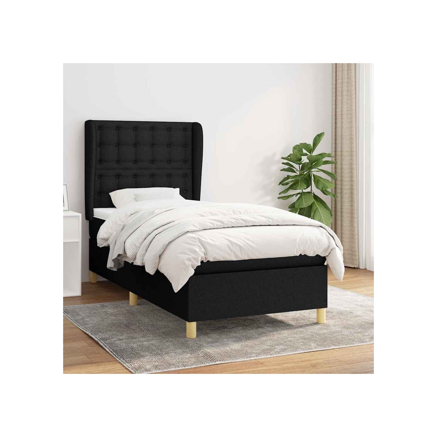 Sommier à lattes de lit avec matelas Noir 100x200 cm Tissu