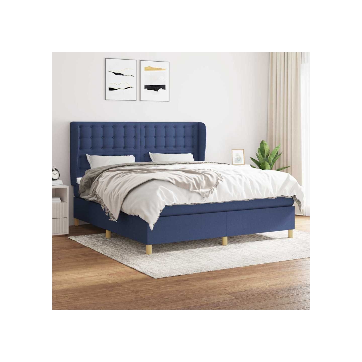 Sommier à lattes de lit avec matelas Bleu 180x200 cm Tissu