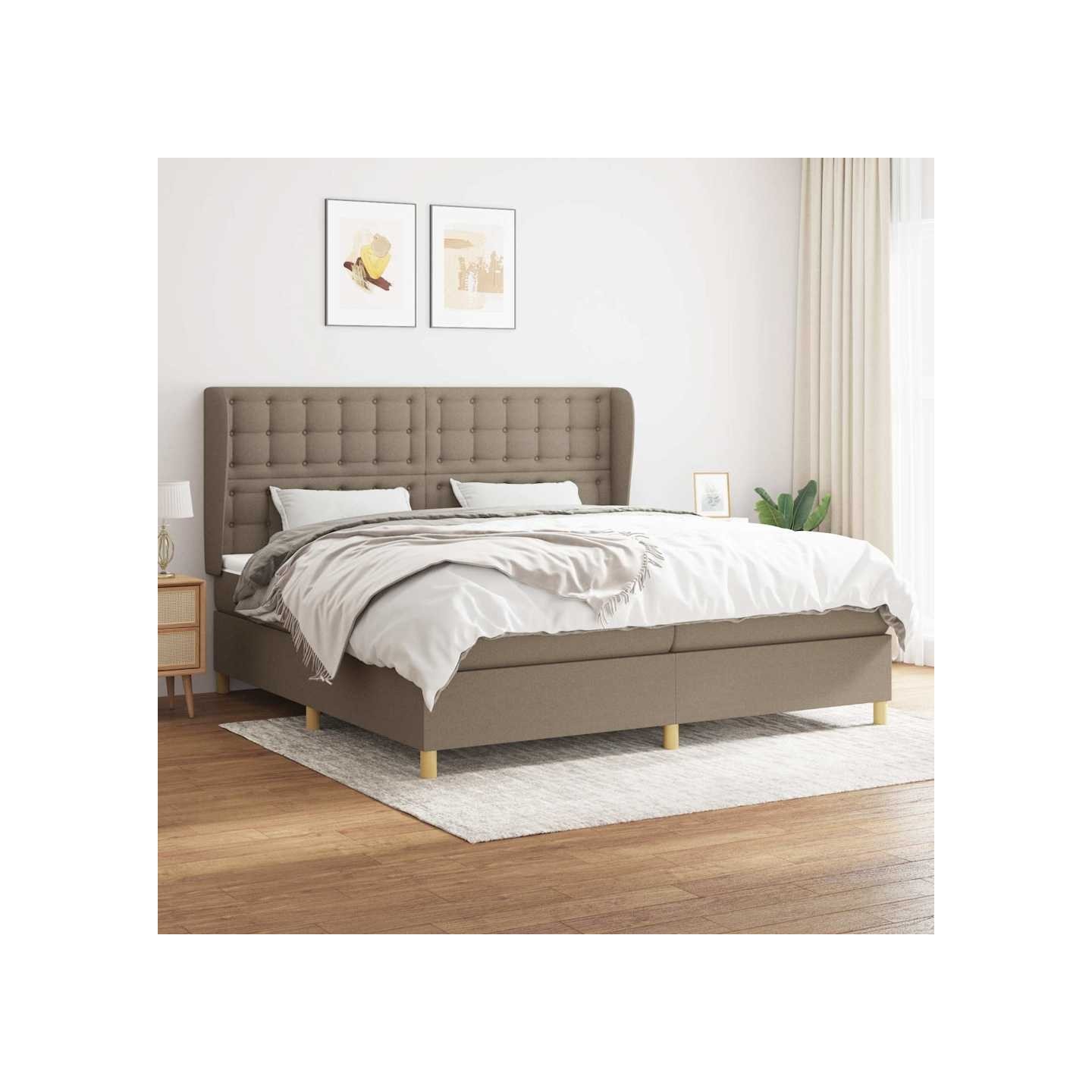 Sommier à lattes de lit avec matelas Taupe 200x200 cm Tissu