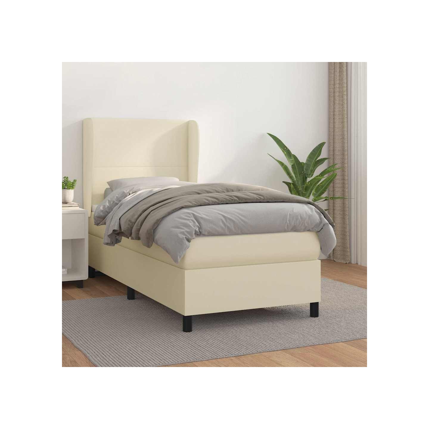 Sommier à lattes de lit avec matelas Crème 90x190 cm Similicuir