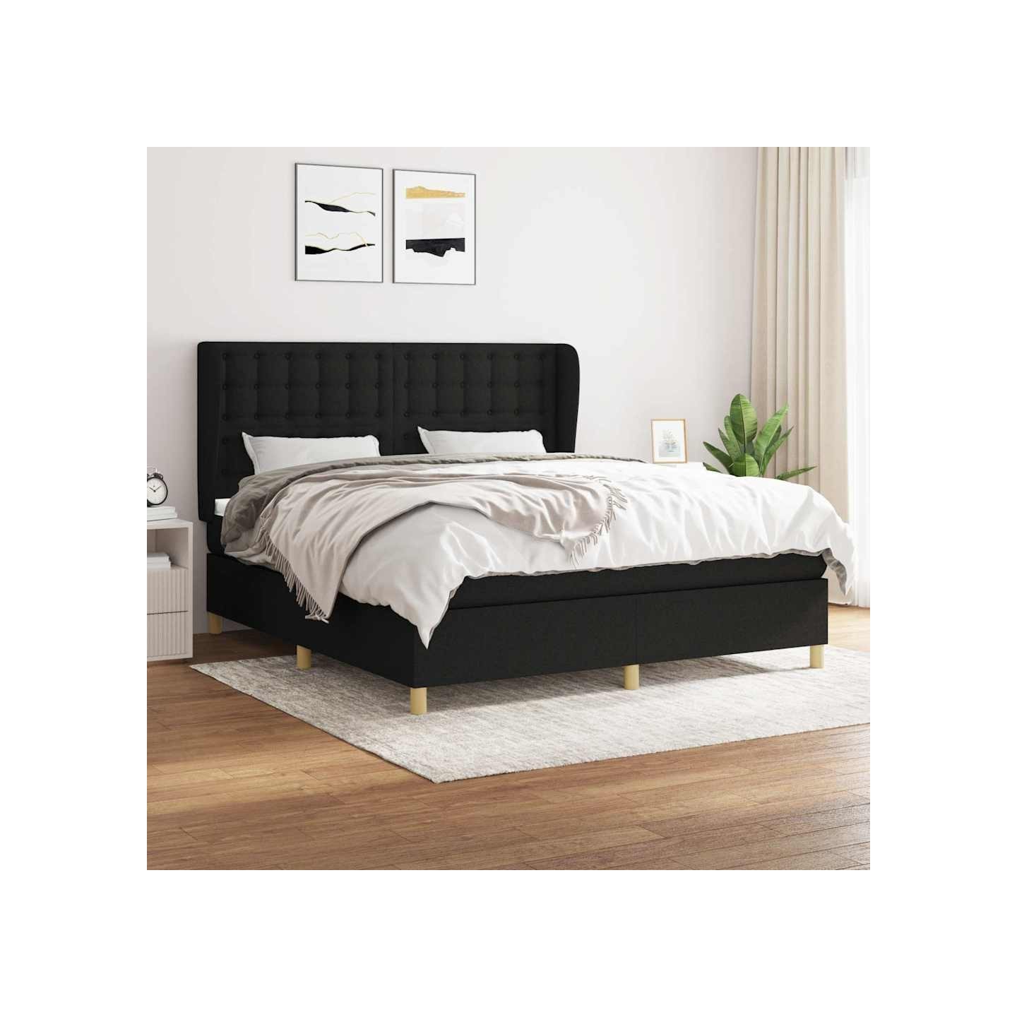 Sommier à lattes de lit avec matelas Noir 180x200 cm Tissu