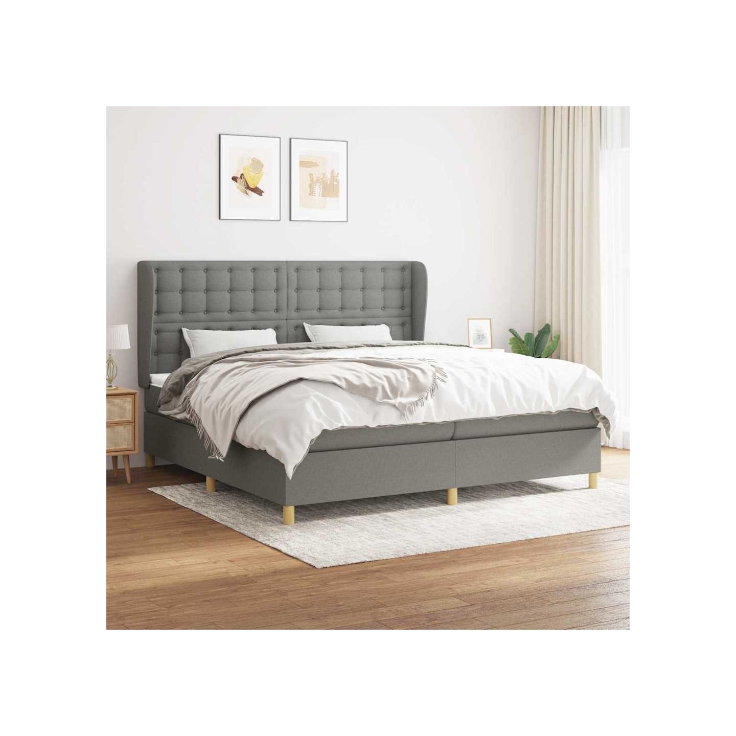 Sommier à lattes de lit avec matelas Gris foncé 200x200cm Tissu