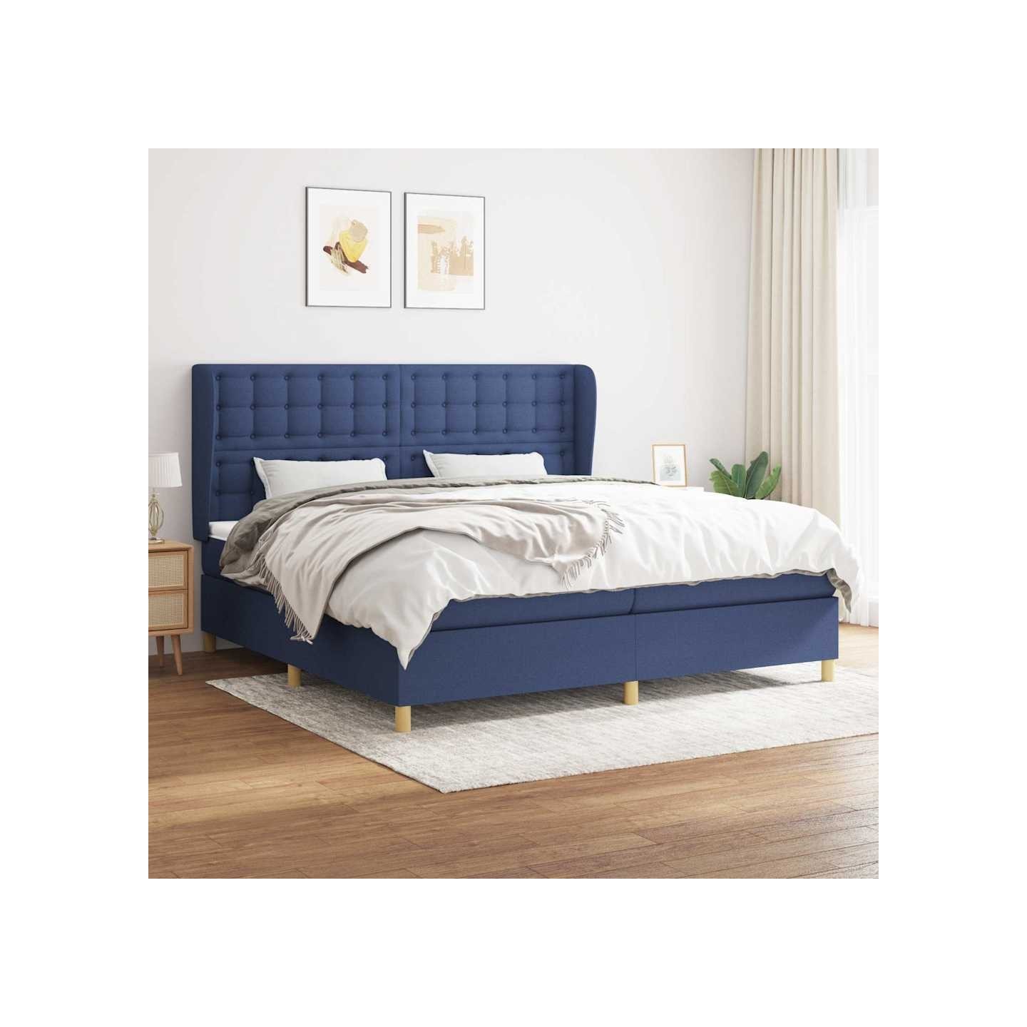 Sommier à lattes de lit avec matelas Bleu 200x200 cm Tissu