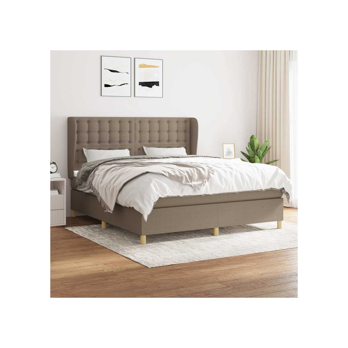 Sommier à lattes de lit avec matelas Taupe 180x200 cm Tissu