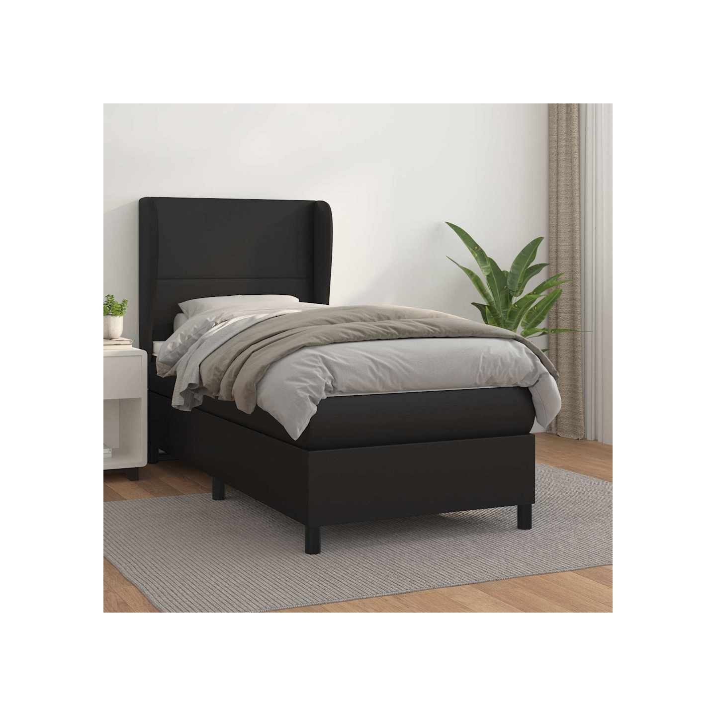 Sommier à lattes de lit avec matelas Noir 90x190 cm Similicuir