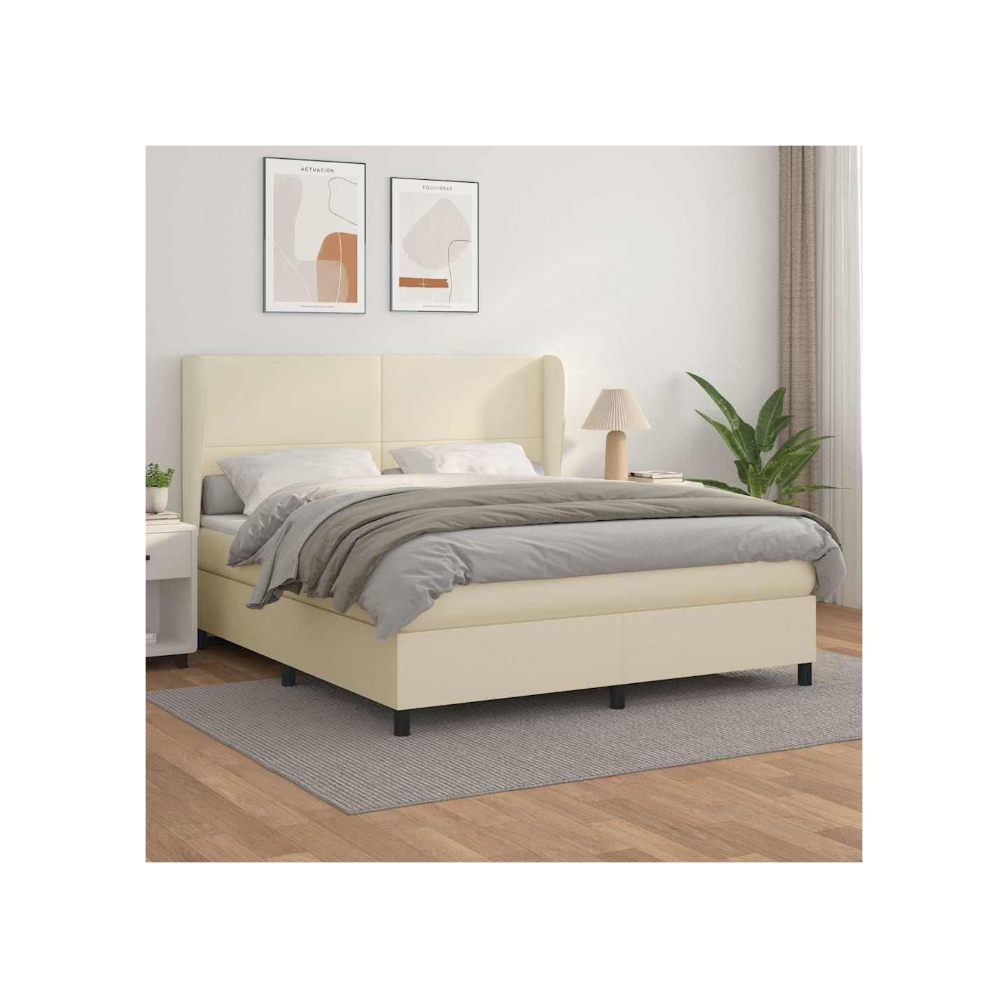 Sommier à lattes de lit avec matelas Crème 160x200cm Similicuir