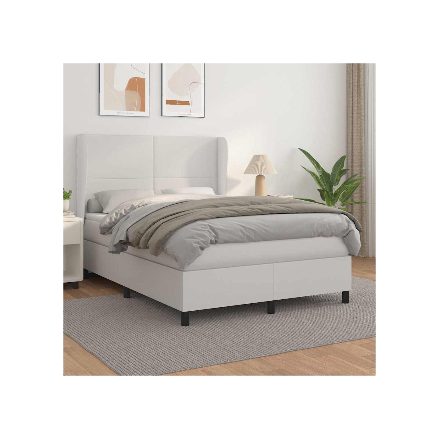 Sommier à lattes de lit avec matelas Blanc 140x190cm Similicuir