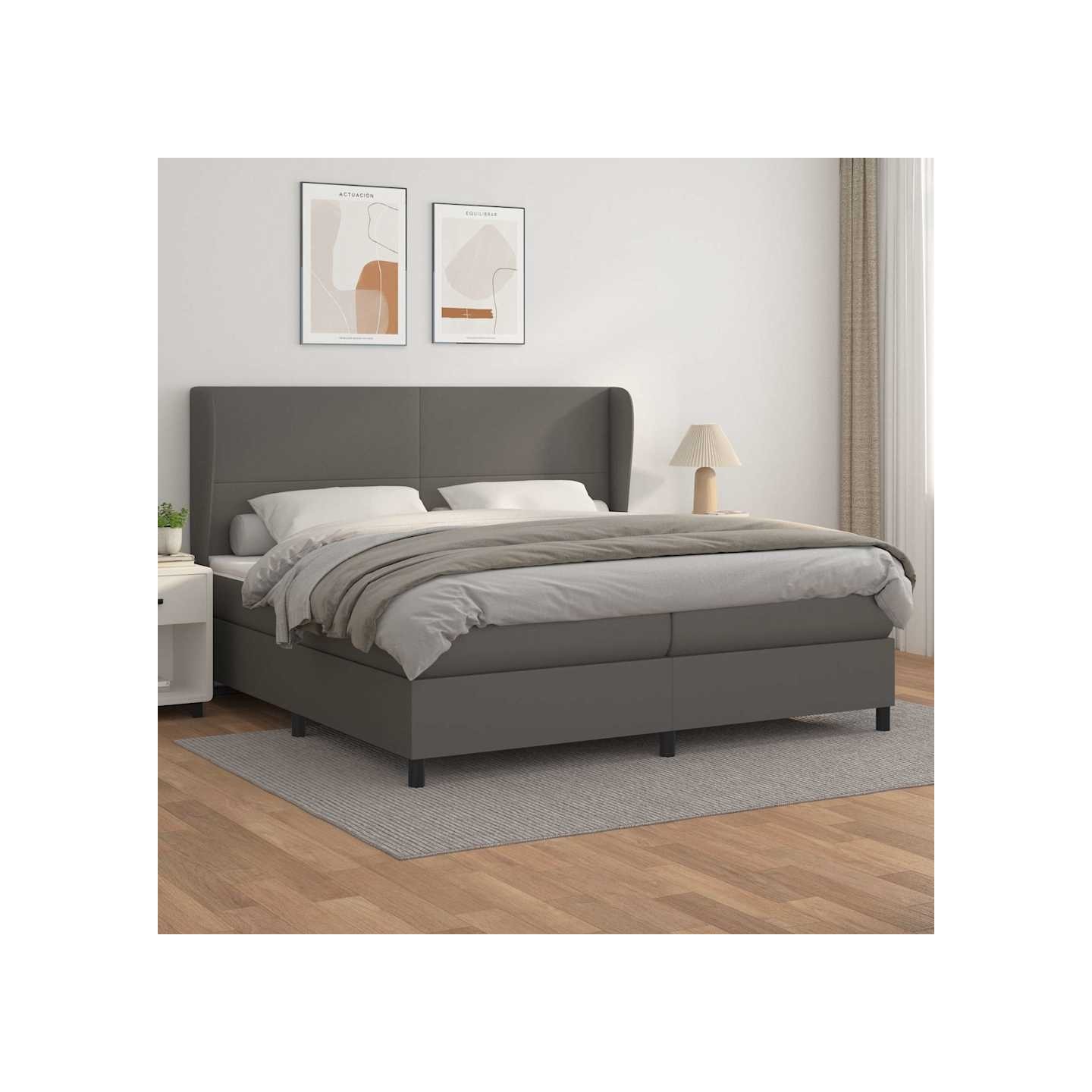 Sommier à lattes de lit avec matelas Gris 200x200 cm Similicuir